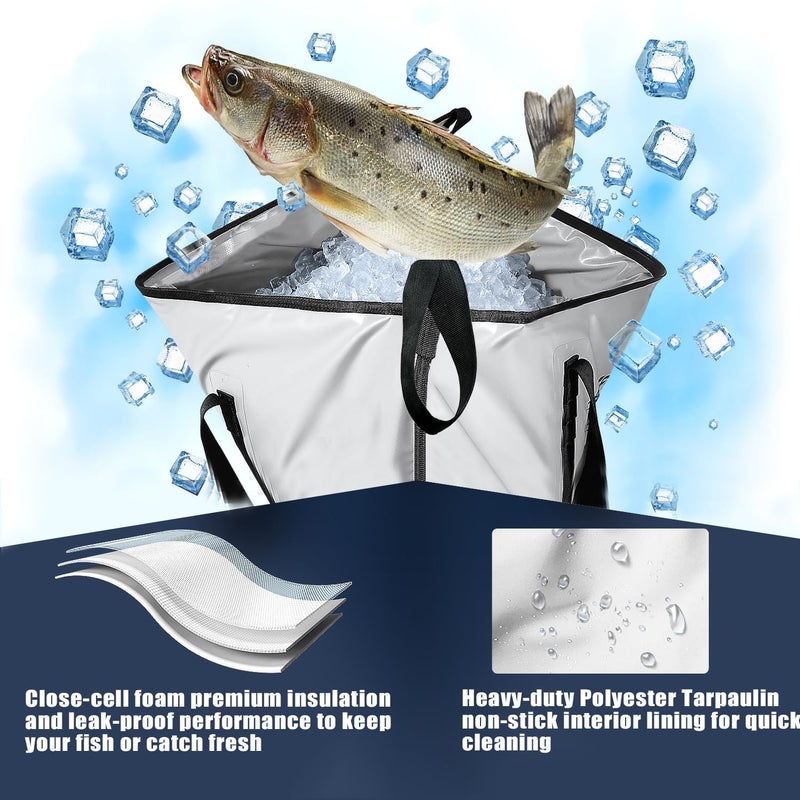 Buffalo Gear Insulated Fish Cooler Bag 48x18 Inch, Portable Fish Kill Bag Keep Ice-cold More Than 24 Hours, White - Image 5